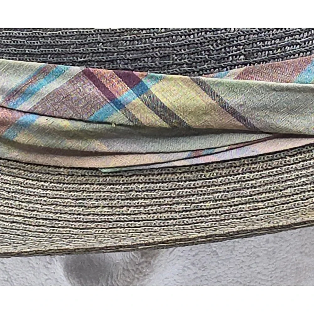 Vintage Stetson Straw Panama Fedora Hat Gray Men's 7 1/8 Woven Pastel Plaid Band